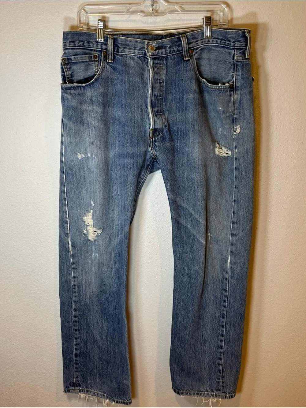 Levi's 501 Distressed Denim Jeans Made in Mexico 36x30 Stonewashed Faded Grunge
